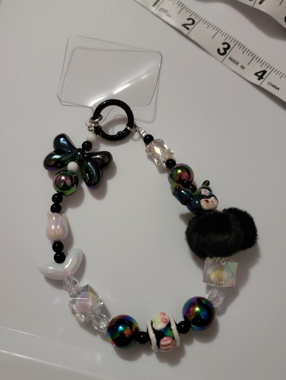 Black Iridescent Beaded Charm Bracelet/Phone Lanyard - Women Jewelry